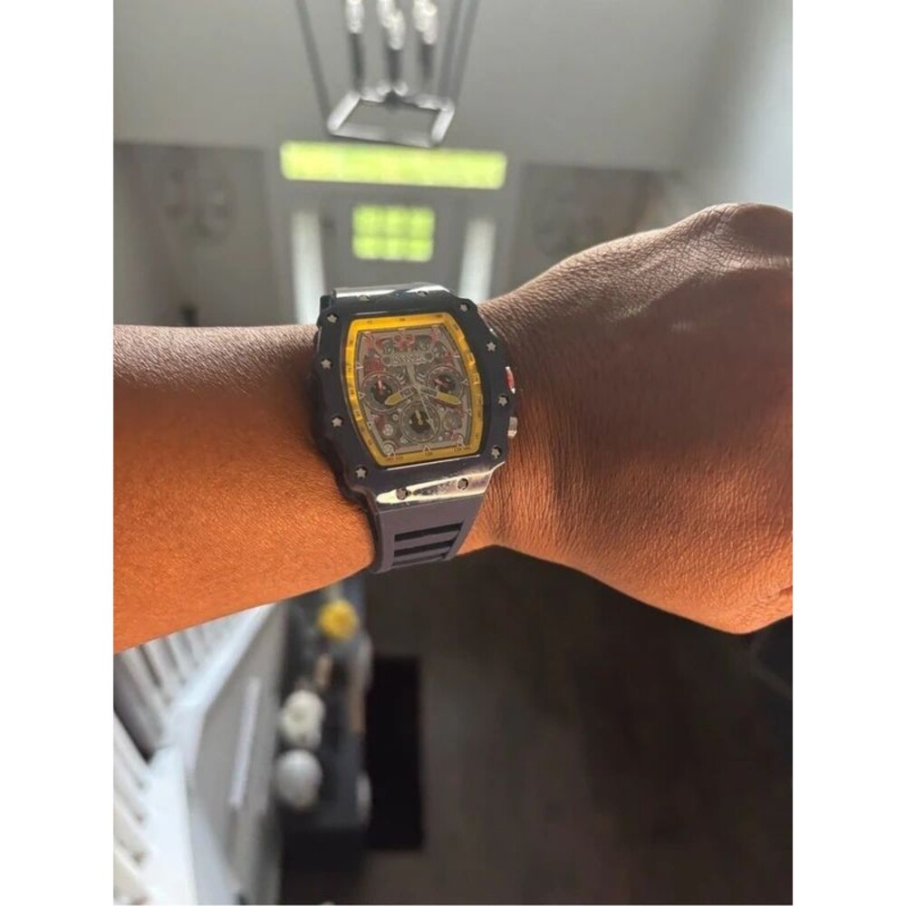 Invicta Men's Watch with Yellow Dial Accents and Black Strap